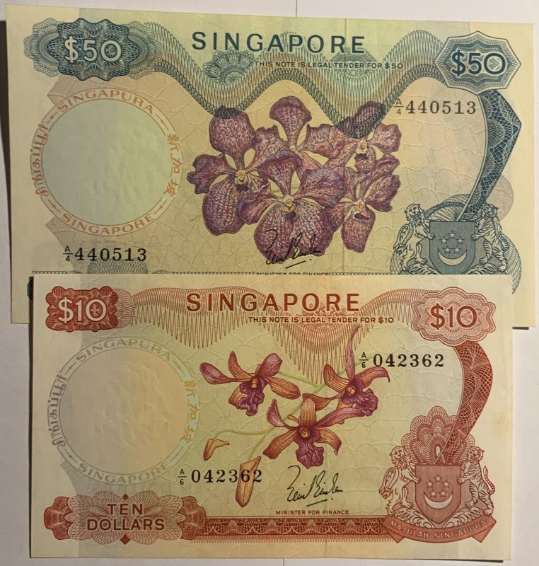 Singapore. 10 and 50 dollars. Banknote. Type 1967. - UNC.