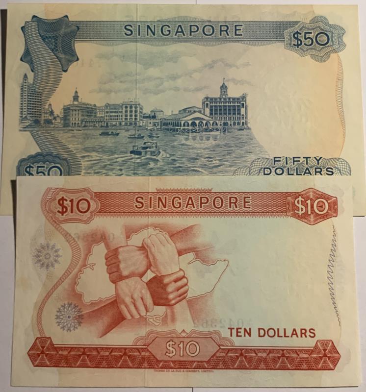 Singapore. 10 and 50 dollars. Banknote. Type 1967. - UNC.