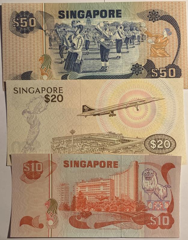 Singapore. 10,20 and 50 dollars. Banknote. Type 1976. - UNC.