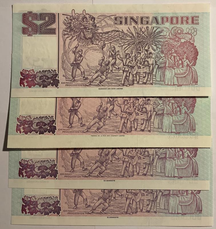 Singapore. 4x 2 dollars. Banknote. Type 1994. - UNC.