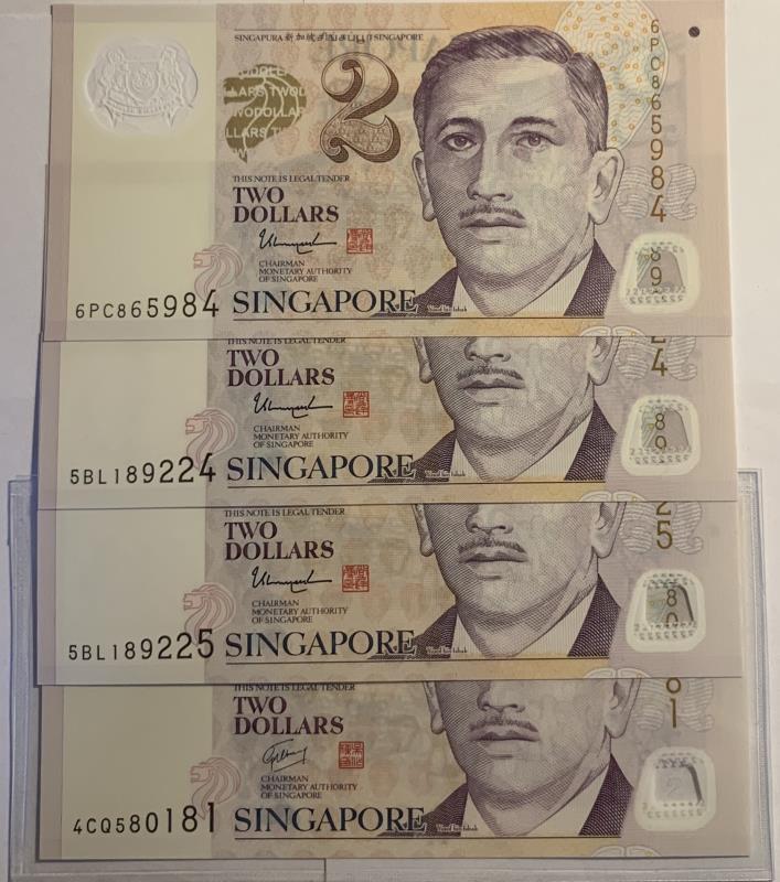 Singapore. 4x 2 dollars. Banknote. Type 2005. - UNC.