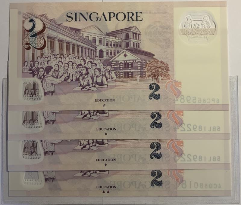 Singapore. 4x 2 dollars. Banknote. Type 2005. - UNC.