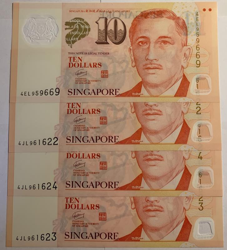 Singapore. 4x 10 dollars. Banknote. Type 2005. - UNC.