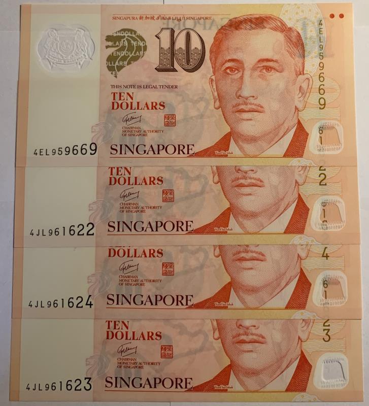 Singapore. 4x 10 dollars. Banknote. Type 2005. - UNC.