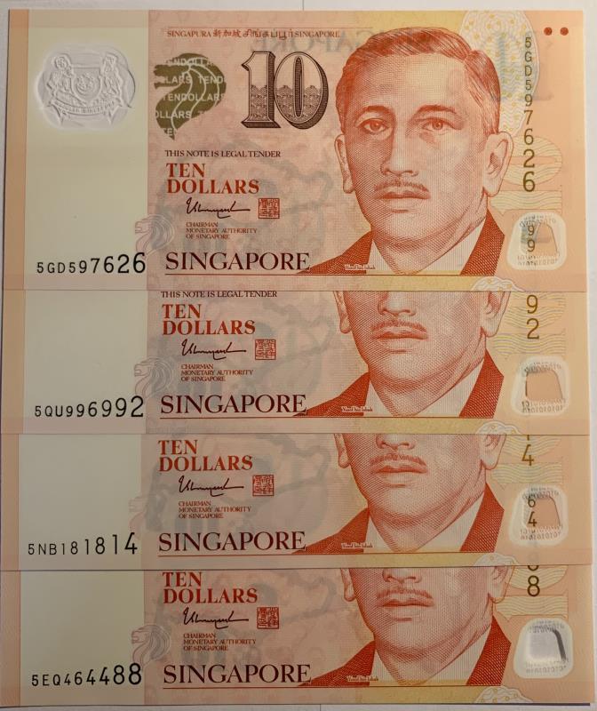 Singapore. 4x 10 dollars. Banknote. Type 2005. - UNC.