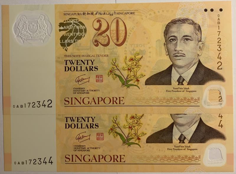 Singapore. 2x 20 dollars. Banknote. Type 2007. - UNC.