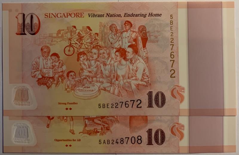 Singapore. 2x 10 dollars. Banknote. Type 2015. - UNC.