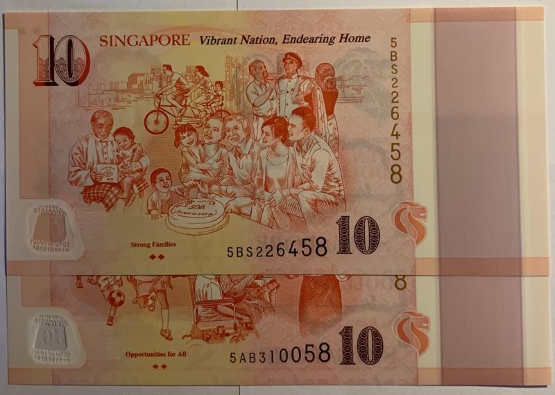 Singapore. 2x 10 dollars. Banknote. Type 2015. - UNC.