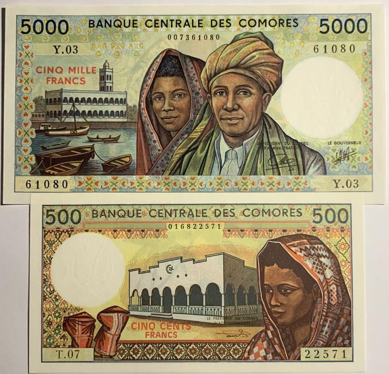 Comoren. 500 and 5000 francs. Banknote. Type 1994. - UNC.