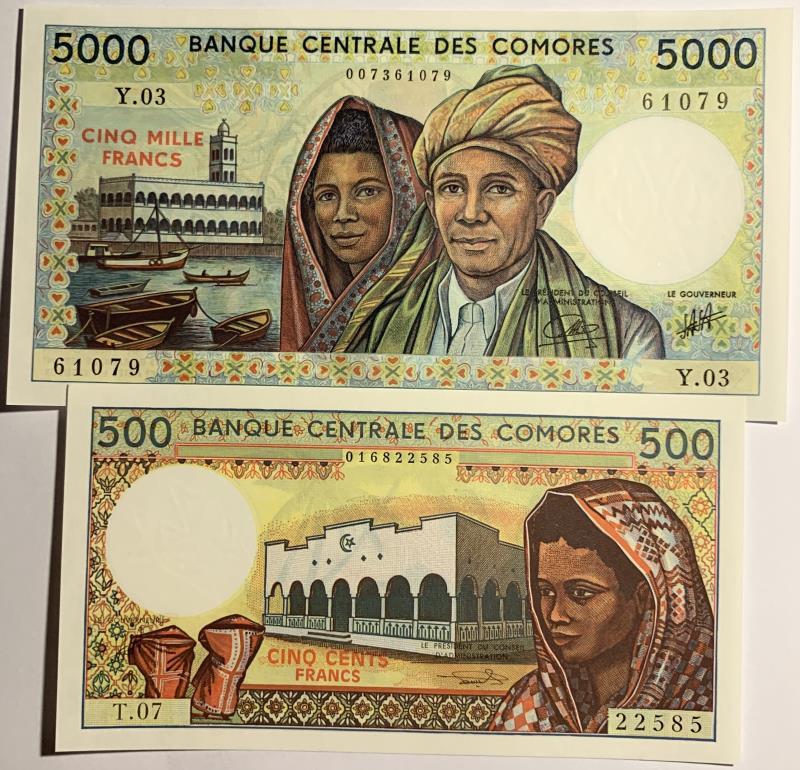 Comoren. 500 and 5000 francs. Banknote. Type 1994. - UNC.