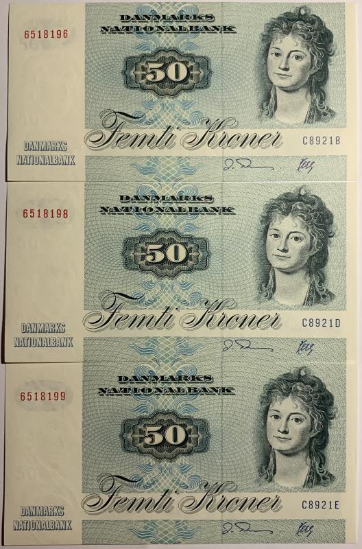 Denmark. 3x 50 kroner. Banknote. Type 1972. - UNC.