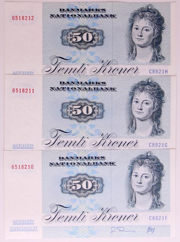 Denmark. 3x 50 kroner. Banknote. Type 1972. - UNC.