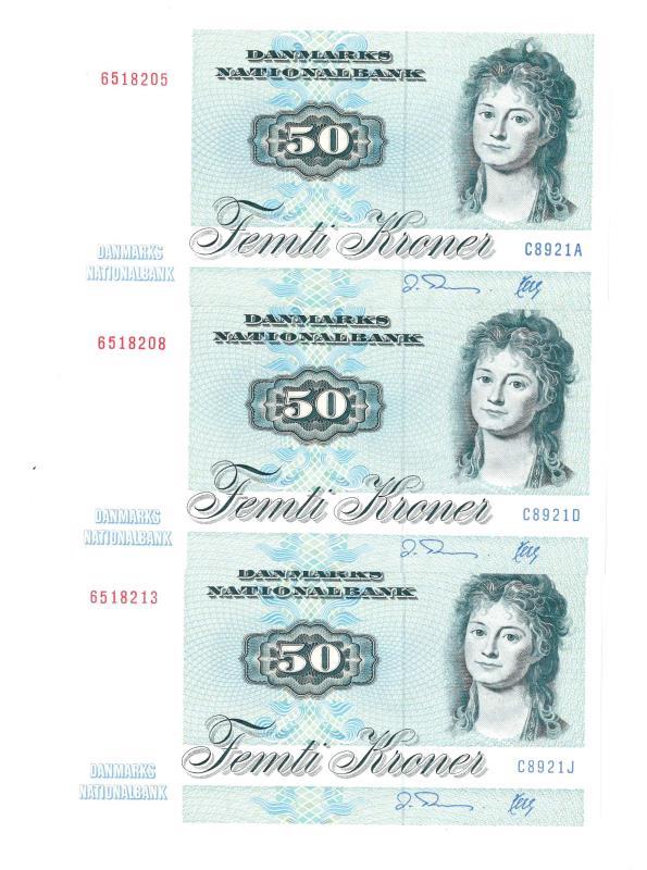 Denmark. 3x 50 kroner. Banknote. Type 1972. - UNC.