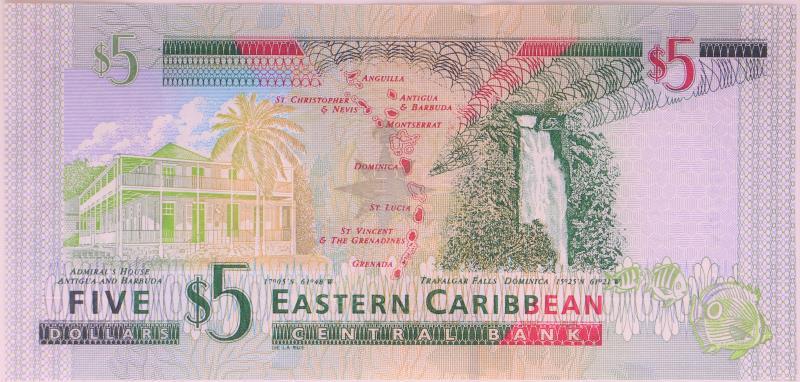 Eastern Caribbean States. 5 dollars. Banknote. Type 2008. - UNC.