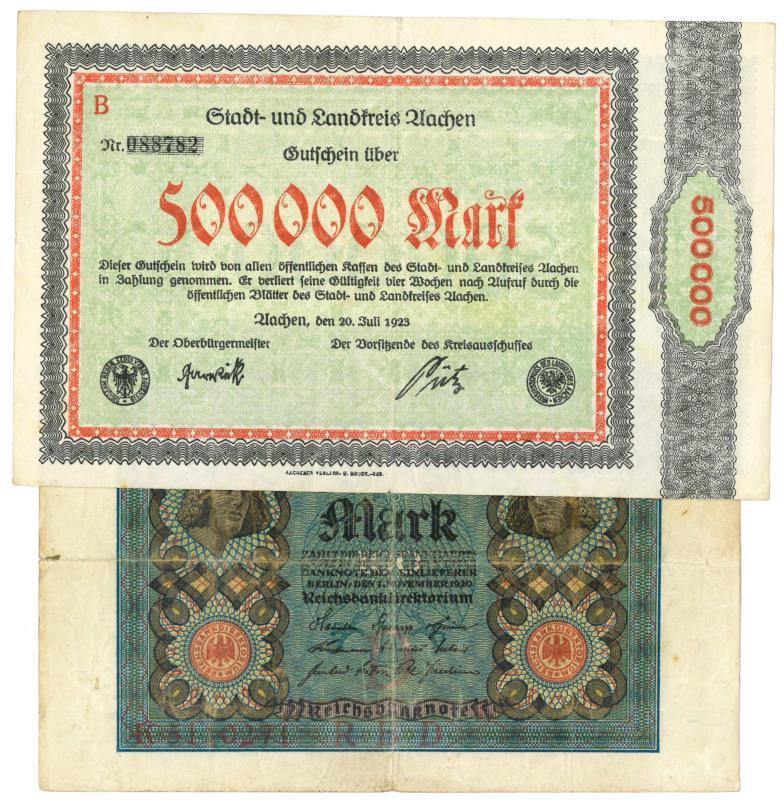 Germany. 100 en 500000 mark. Banknote. Type 1920-1923. - Fine / Very Fine.