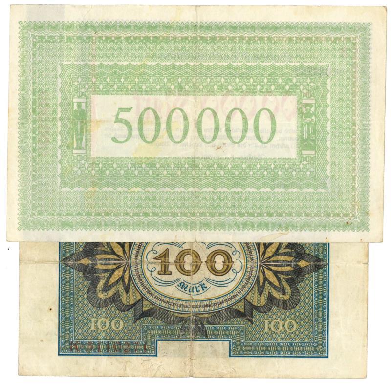 Germany. 100 en 500000 mark. Banknote. Type 1920-1923. - Fine / Very Fine.