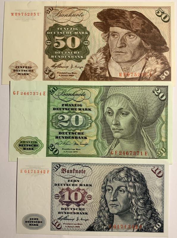 Germany. 10, 20 and 50 mark. Banknote. Type 1960-1970. - Extremely Fine.