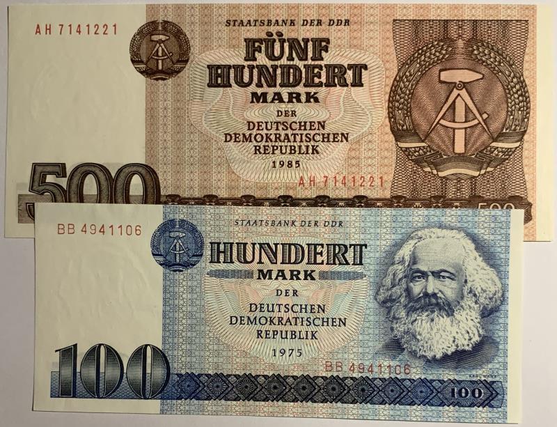 Germany. 100 and 500 mark. Banknote. Type 1975-1985. - Extremely Fine / UNC.