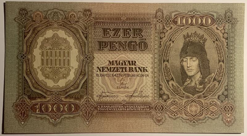 Hungary. 1000 pengö. Banknote. Type 1943. - About UNC.