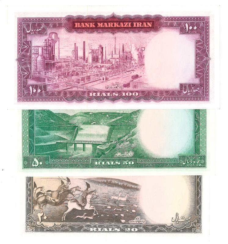 Iran. 20, 50 and 100 rials. Banknote. Type 1969-1973. - About UNC.