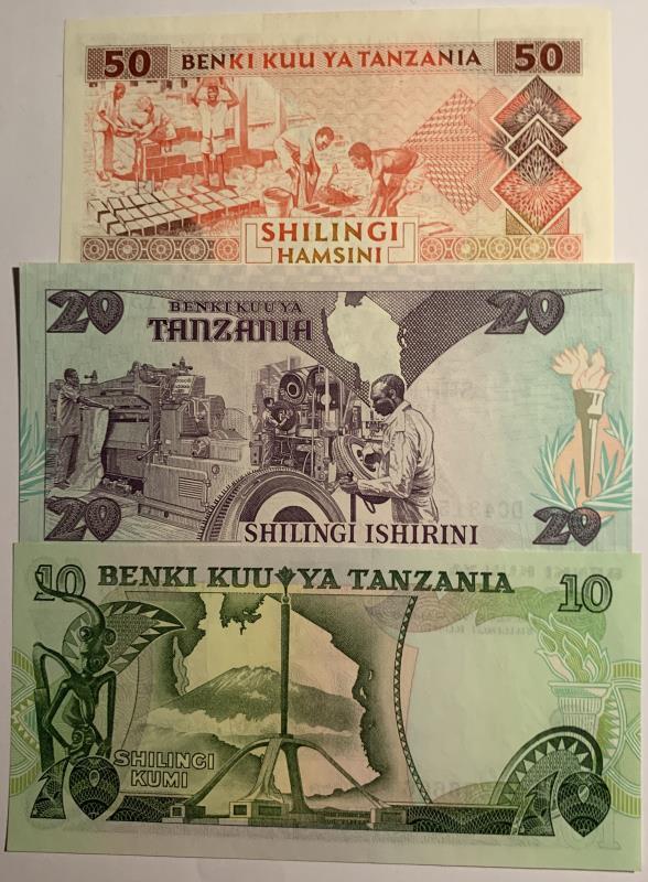 Tanzania. 10, 20 and 50 shillings. Banknote. Type 1978-1993. - UNC.