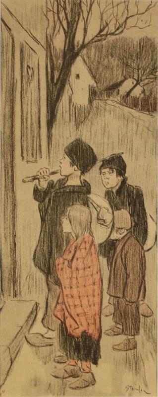 Een litho naar Théophile-Alexandre Steinlen (Lausanne, Zwitserland, 1859 - 1923 Parijs), Zwerfkinderen.