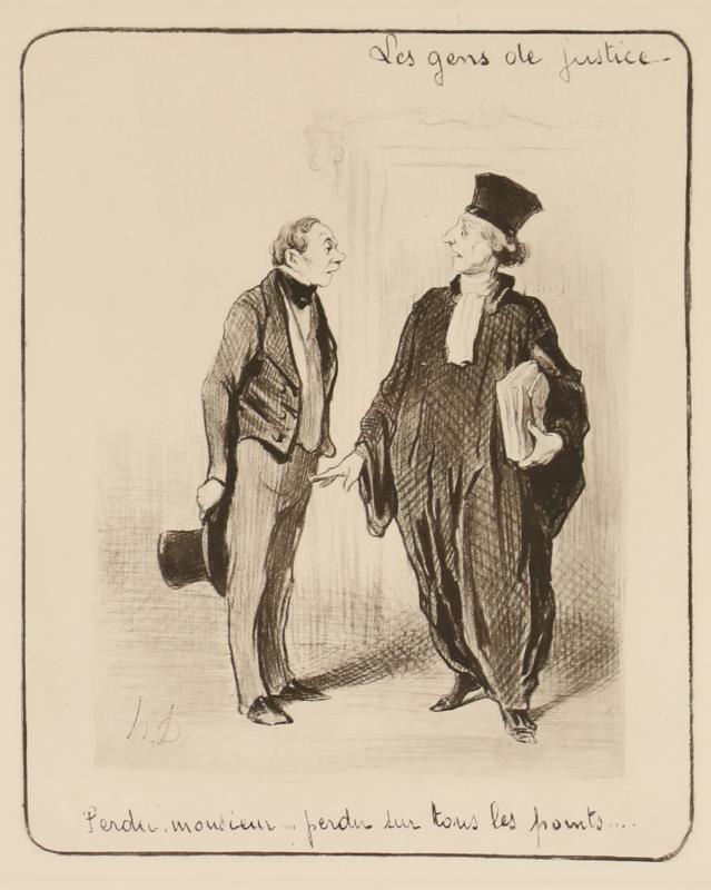 Een litho naar Honoré Daumier uit de serie "Les Gens de Justice".
