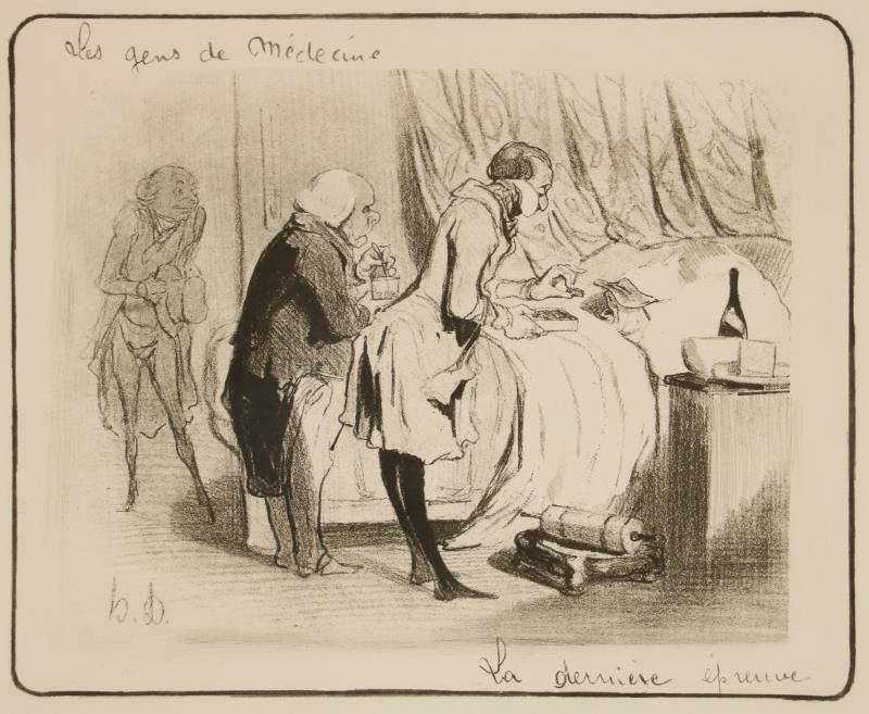 Een litho naar Honoré Daumier uit de serie "Les Gens de Médecine.