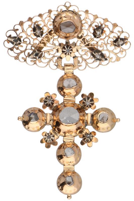 Roségouden kruisvormige hanger in Georgische stijl, diamant - 18 kt.