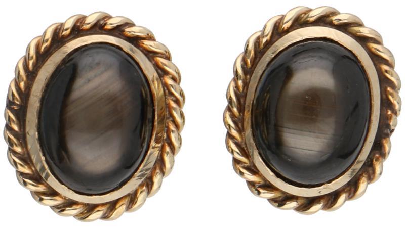 Geelgouden oorbellen, obsidiaan - 14 kt.