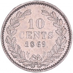 10 Cent Willem III 1869. Prachtig / FDC (Licht randschade, gepoetst).