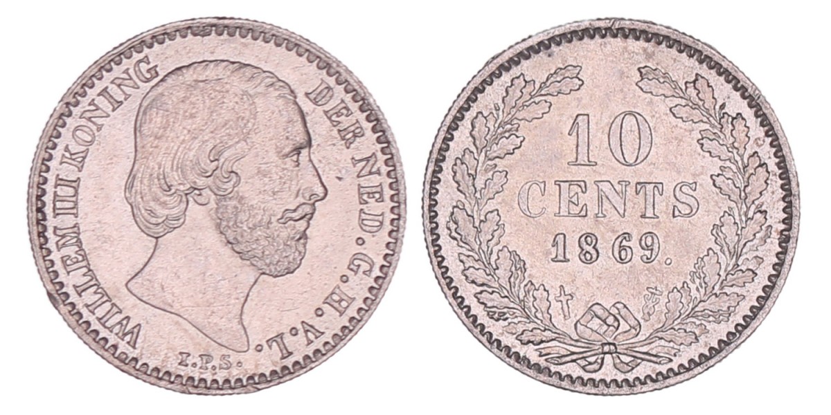 10 Cent Willem III 1869. Prachtig / FDC (Licht randschade, gepoetst).