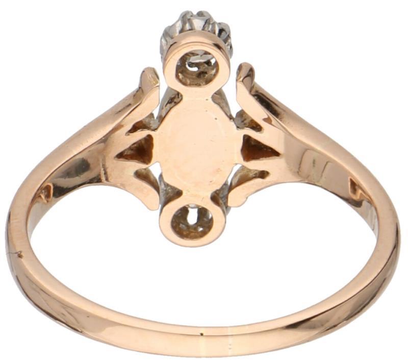 Roségouden ring, diamant en parel - 14 kt.