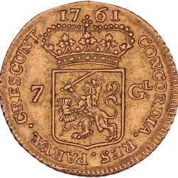 Halve gouden Rijder van 7 Gulden Groningen en ommelanden 1761. Zeer fraai / Prachtig.