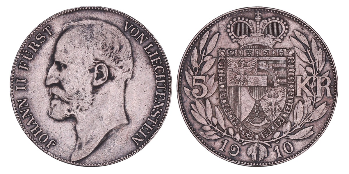 Liechtenstein. Johann II. 5 Kronen. 1910.