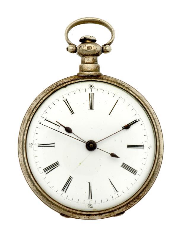 Zakhorloge zilver, Chinees ankergang - Herenzakhorloge - Handopwindbaar - ca. 1830.