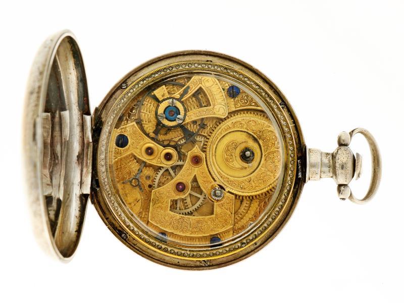 Zakhorloge zilver, Chinees ankergang - Herenzakhorloge - Handopwindbaar - ca. 1830.