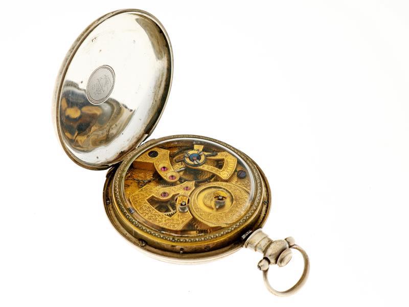 Zakhorloge zilver, Chinees ankergang - Herenzakhorloge - Handopwindbaar - ca. 1830.