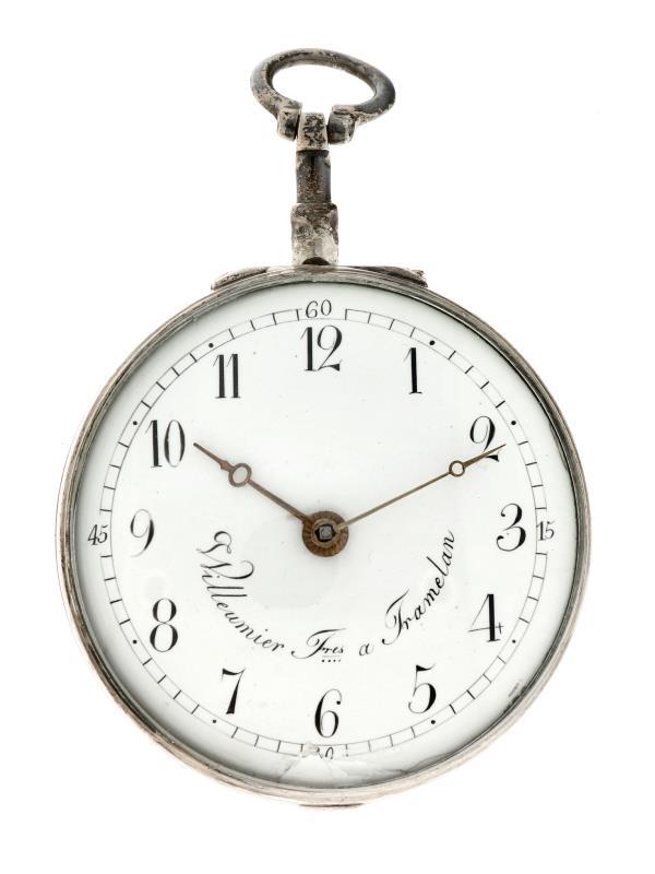 Zakhorloge zilver, snek spillegang ''Willeumier Freres, Framelan'' - Herenzakhorloge - Handopwindbaar - ca. 1800.