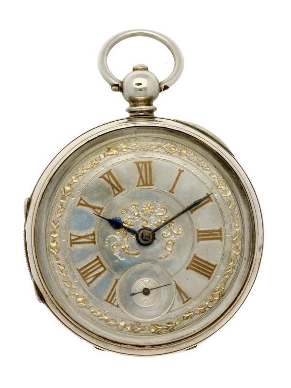 Zakhorloge zilver, zwitsers ankergang - Herenzakhorloge - Handopwindbaar - ca. 1880.