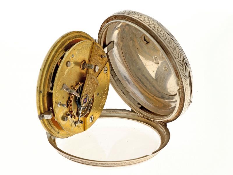 Zakhorloge zilver, snek spillegang ''John Hawley, Londen'' - Herenzakhorloge - Handopwindbaar - ca. 1875.