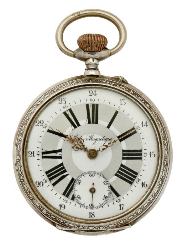 Zakhorloge zilver, ankergang - Herenzakhorloge - Handopwindbaar - ca. 1900.