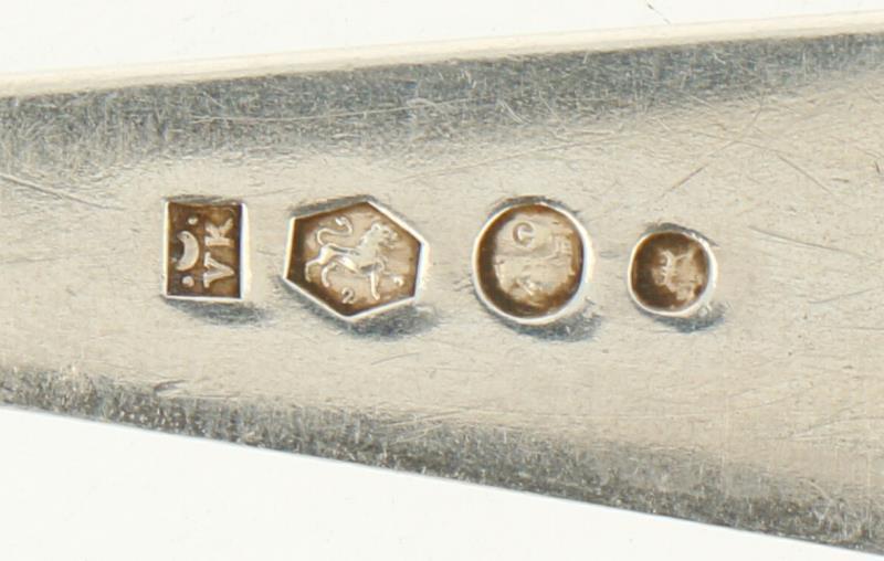 (6) Delige set lepels zilver.