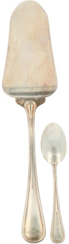 (11) Delige set Koffielepels & gebakschep zilver.