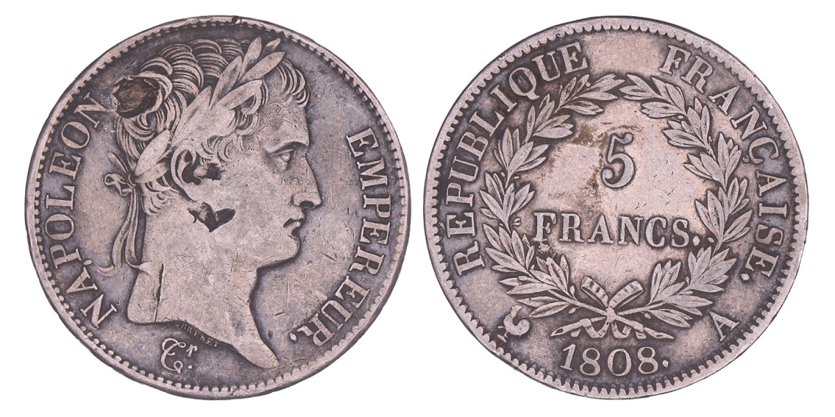 France. Napoleon. 5 Francs. 1808 A.