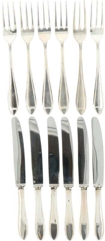 (12) Delige set messen & vorken zilver.