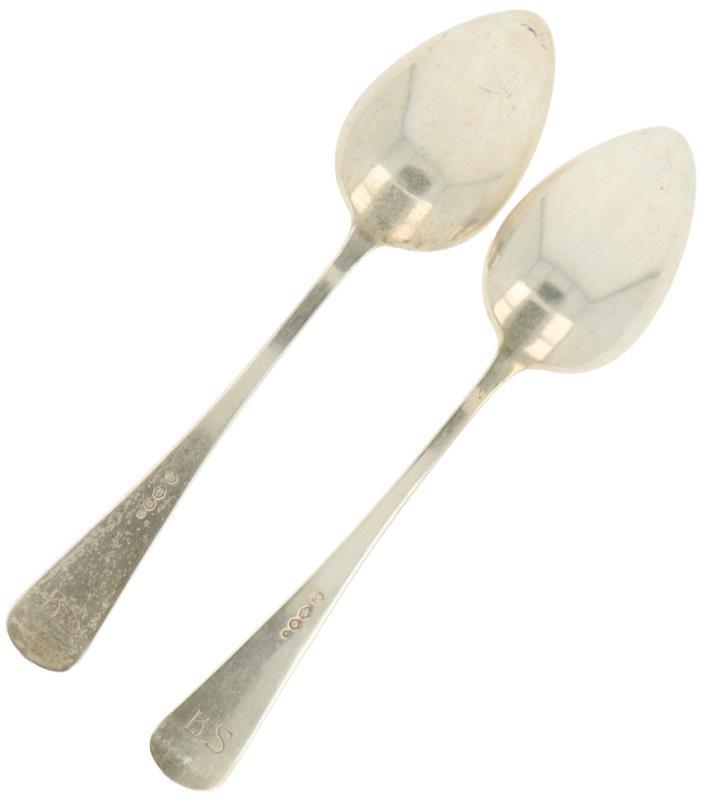 (2) Delige set opscheplepels zilver.