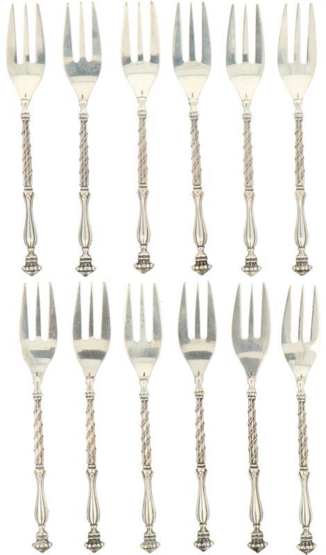 (12) Delige set gebaksvorkjes zilver.