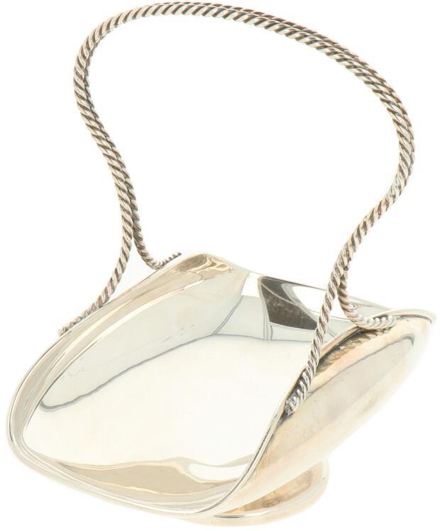 Bonbonschaaltje met hengsel zilver.