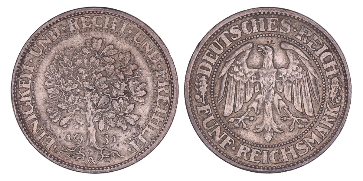Germany. Weimar Republic. 5 Mark. 1931 A.